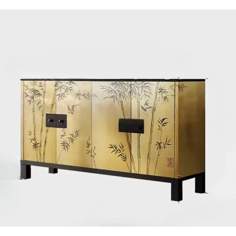 

Боковой шкаф из массива дерева, ретро шкафчик для гостиной, ручная роспись, боковой шкаф для хранения из золотой фольги