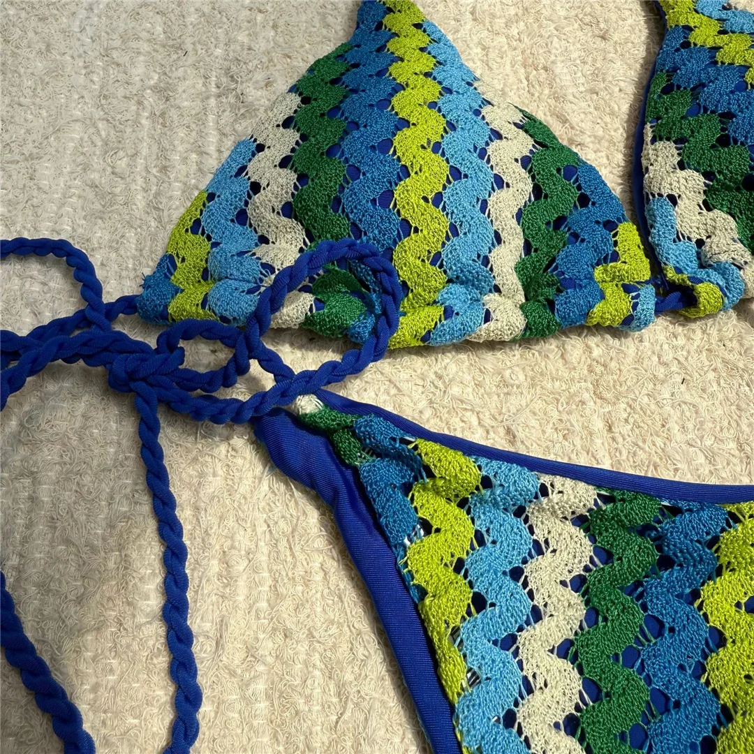 Bunter Neckholder-Bikini, Damen-Badeanzug, zweiteiliges Bikini-Set, hoch geschnittene Beine, gepolsterter Badeanzug, Badebekleidung, Schwimmbekleidung V6991 – Detail 14