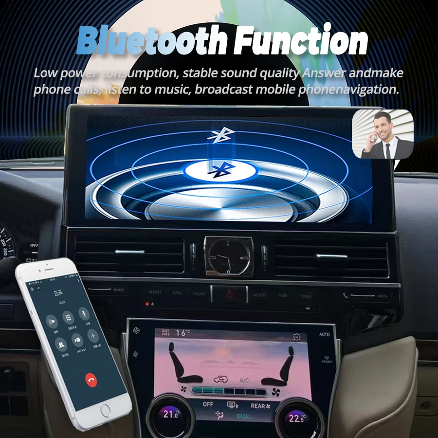 16.2 Polegada android 13 para toyota land cruiser lc200 2007-2022 lcd tela com ar condicionado com carga rápida multimídia tela dupla