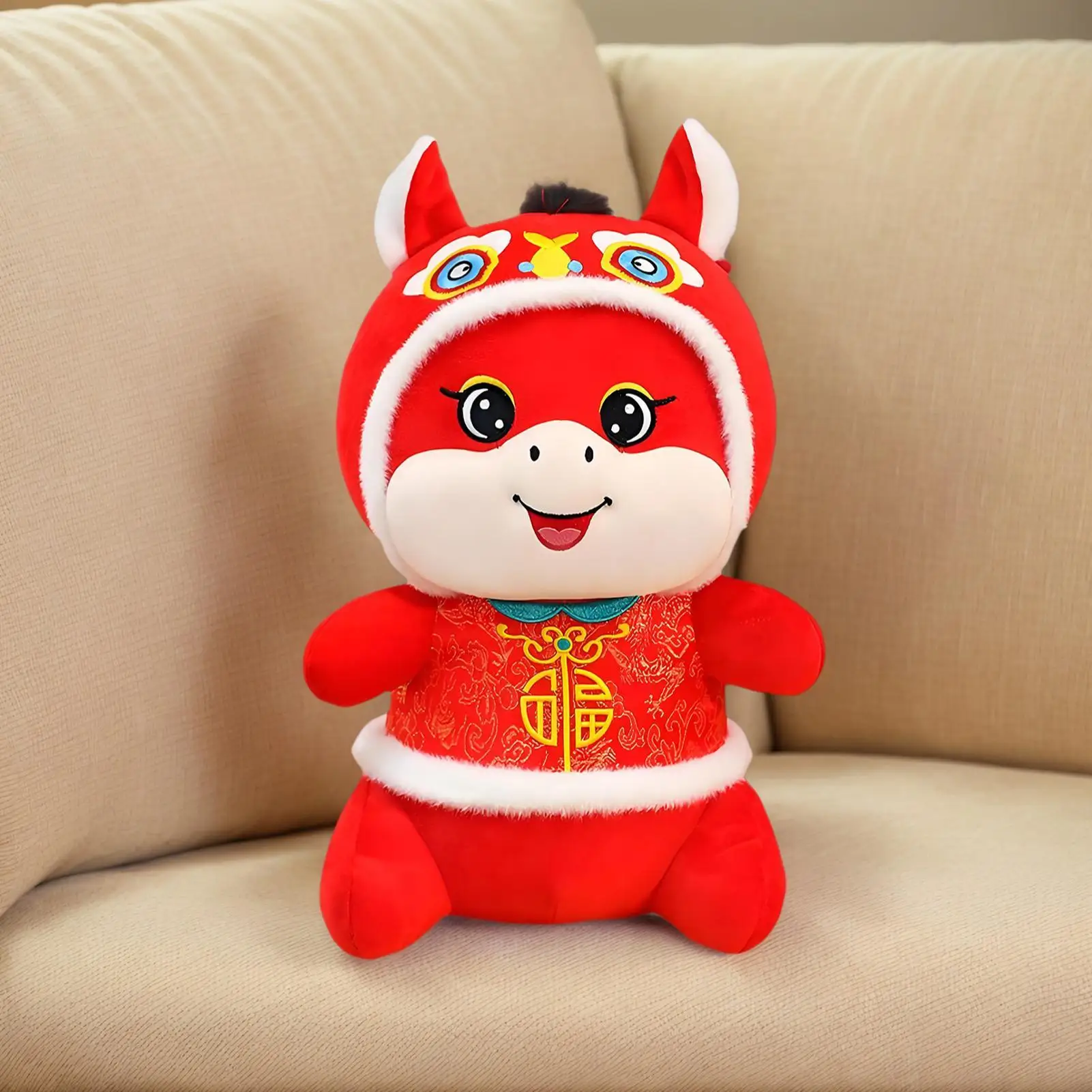 Chinees Nieuwjaar Paard Pluche Pop Cartoon Chinese Dierenriem Pony Paard Jaar Lucky Mascotte Knuffels Lente Festival Decoratie Cadeau