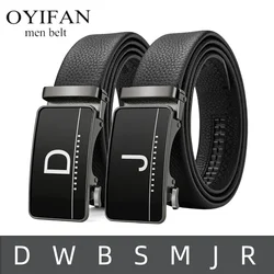 Genuine Leather Belt for Men, Letter Buckle, Automatic, Adjustable, High-Quality, Business Casual Belt