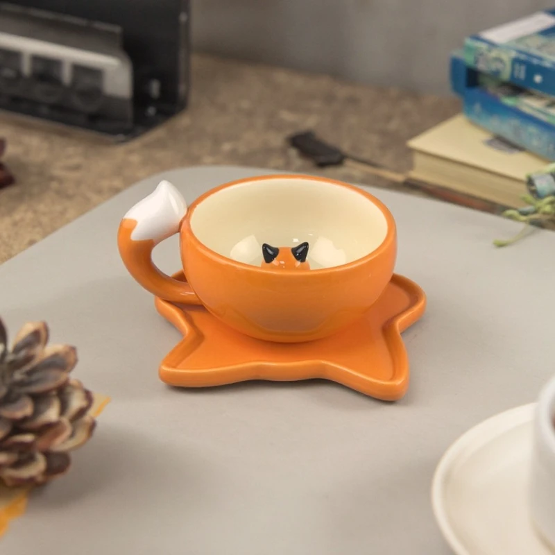 

Ceramic Cute Autumn Maple Leaf Cartoon Ceramic Mug Coffee Cup Saucer Water Cup