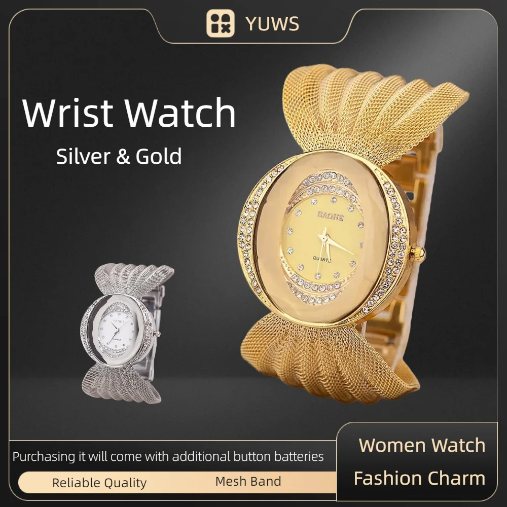 

Женские часы, модный овальный золотой браслет, сетчатый ремешок, кварцевые часы из сплава, платье со стразами, женские наручные часы, женские часы-браслет