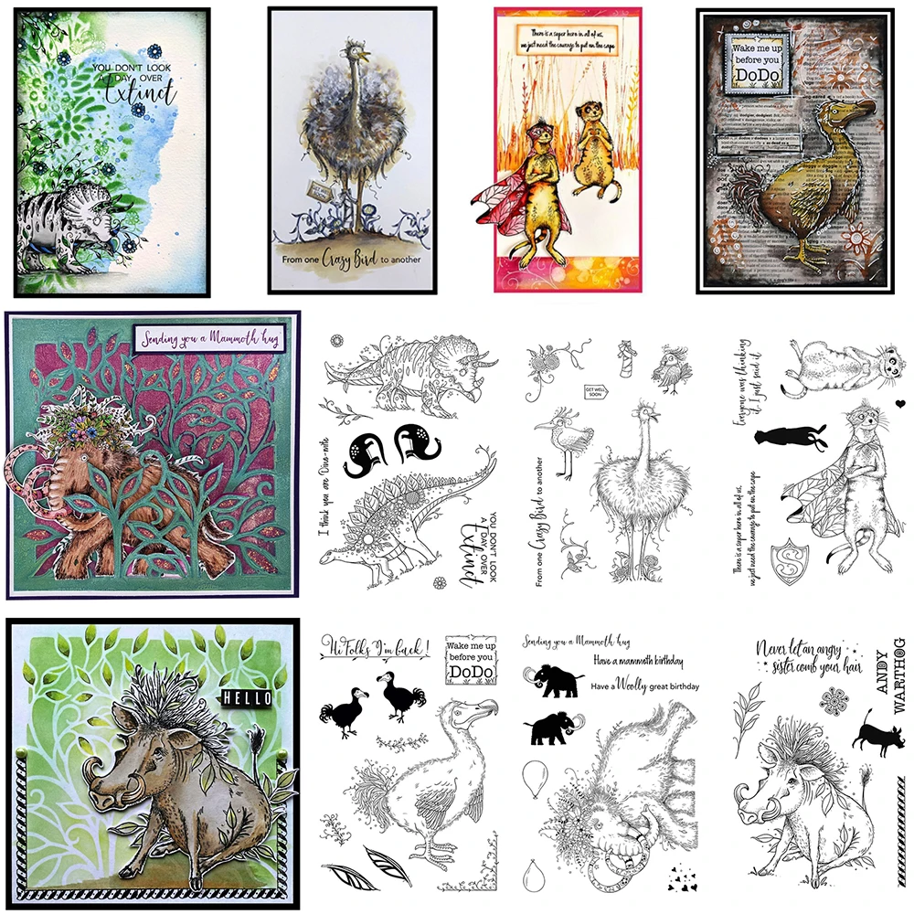 6*8 inch Clear Silicone Stamps Giant Mammoth Dinosaurs Animal Stamps Ostrich Birds Warthog DIY Scrapbooking Crafting Making