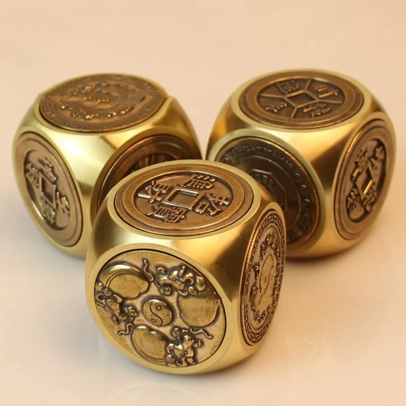 Lucky Rotatable Copper Coin Dice Feng Shui Bagua Five Emperors Money Fortune Wealth Talisman Amulet Decompression Decor Crafts