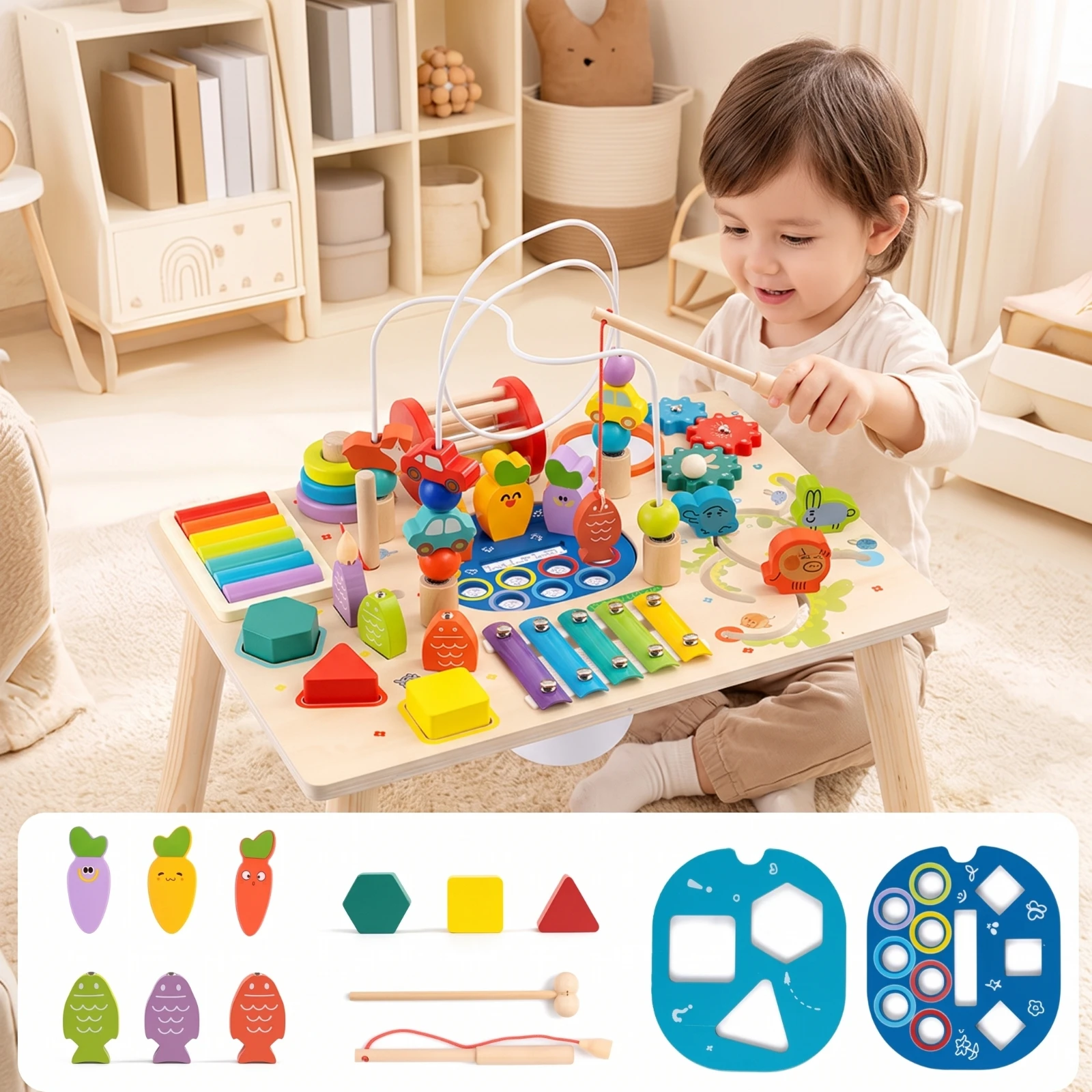 Activity Table with Bead Maze Educational Wooden Activity Table Child-Centered Toy Multi-Sensory Furniture Multifunctional view 4