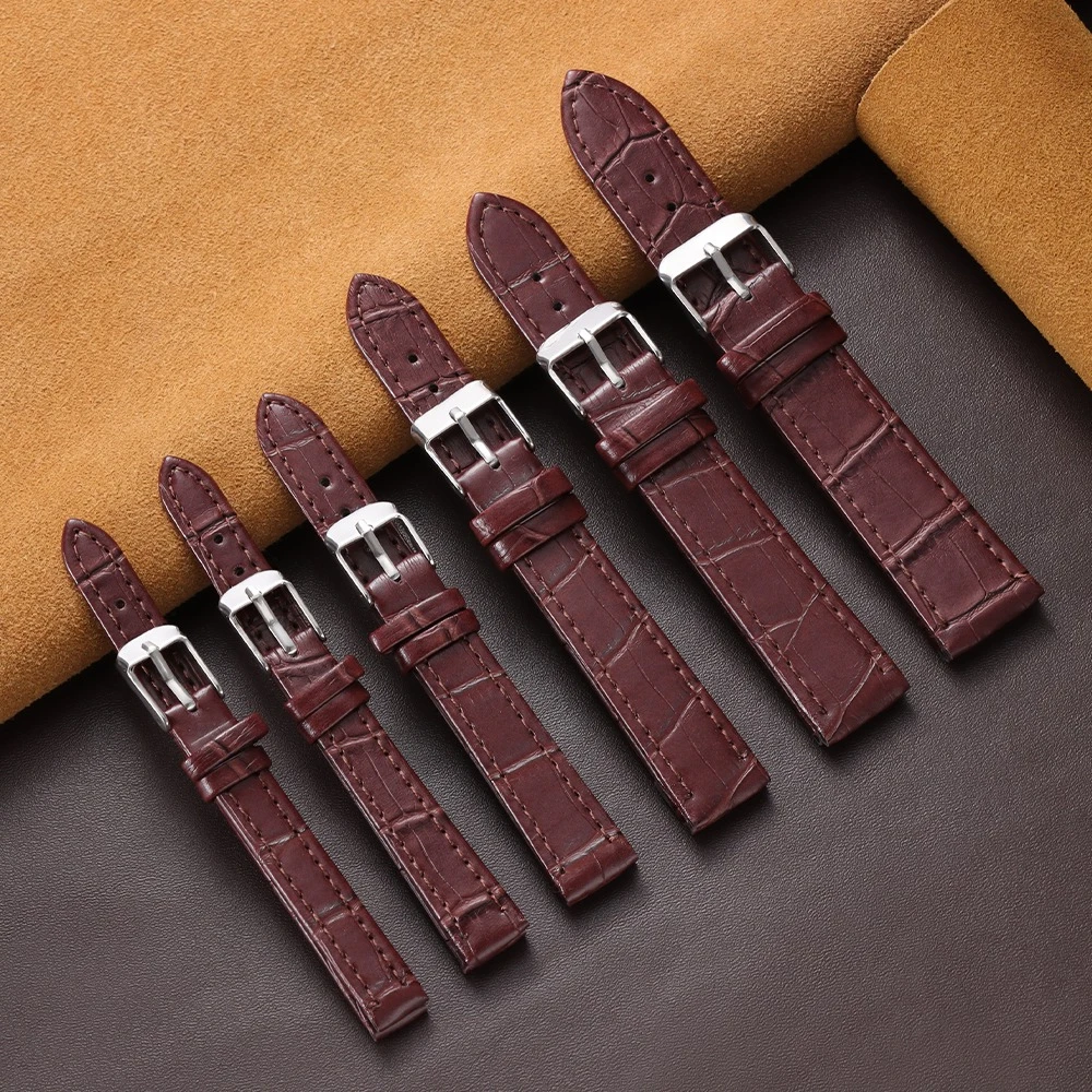 Ultra-thin Bracelet 10mm 12mm 14mm 16mm 18mm 20mm Bamboo Pattern Leather Watch Straps Universal Black Brown Watch Wrist Band