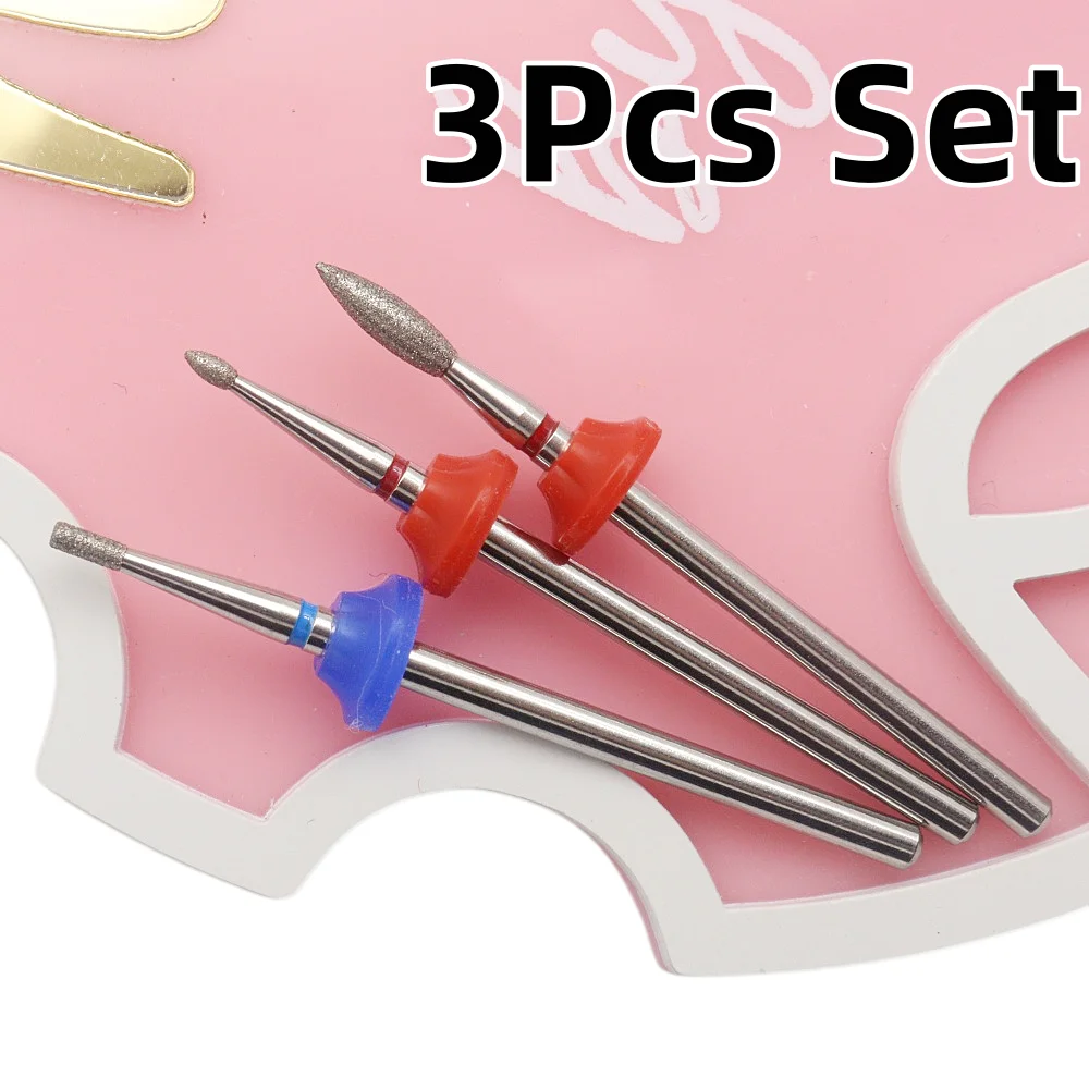 3Pcs Nail Drill Bit Set Diamond Grinding Heads Shank 2.35mm Cuticle Cleaning Gel Polish Manicure Tools for Home Use