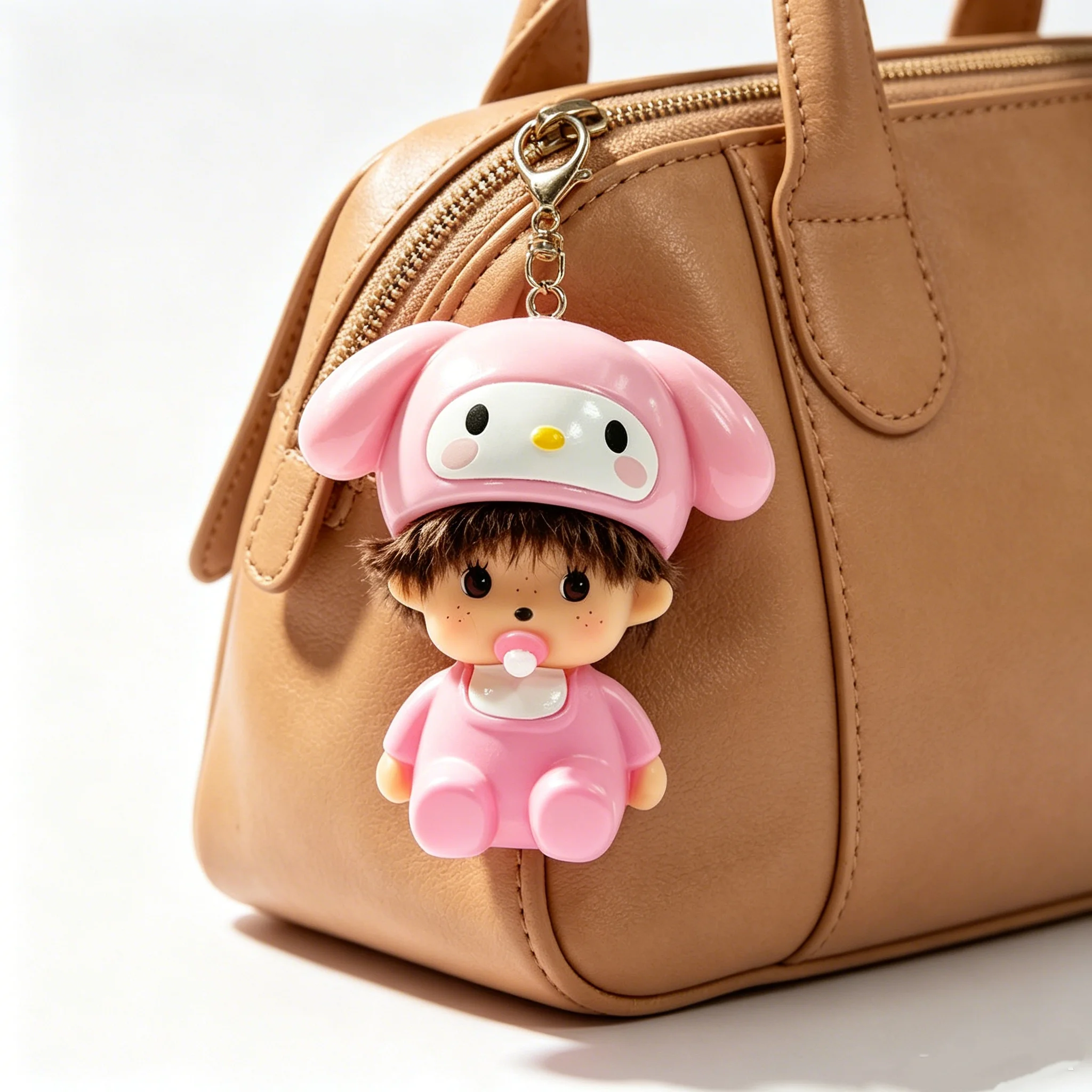 NEW Cute Kuromi Melody Hello Kitty Monchhichi Doll Keychain TPR Material, Cartoon Pendant Bag Charm Lovely Gift for Girls view 3