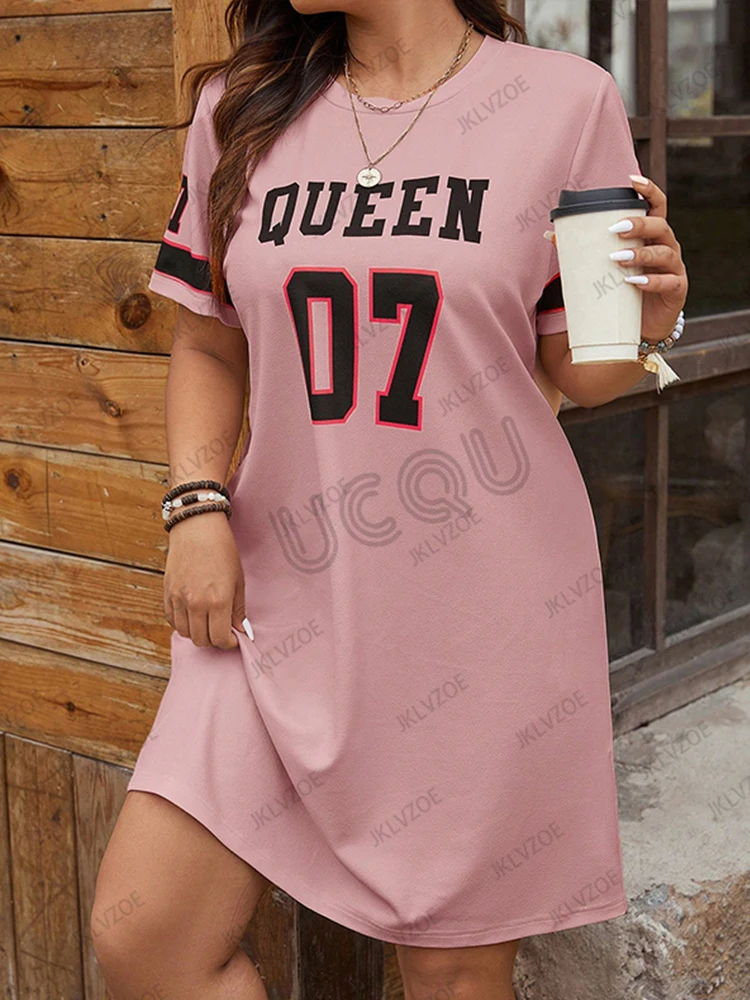 2025 صيف جديد المرأة الملكة رقم 07 الجرافيك مطبوعة قصيرة الأكمام تي شيرت فستان رياضي غير رسمي جيرسي Y2K فستان فضفاض المتضخم #5