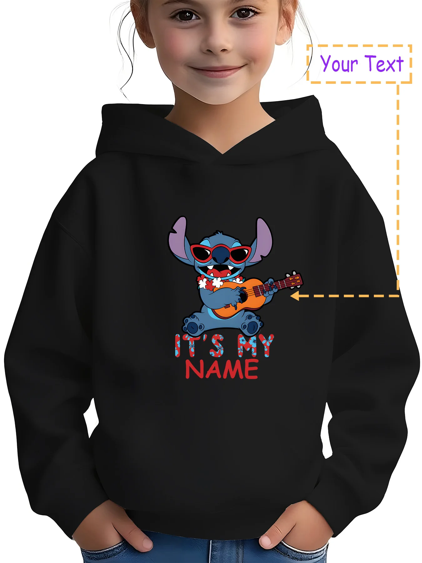 

MINISO Disney Stitch Guitar Themed Children's Hoodie - This trendy Stitch print sweatshirt is perfect for music festivals or cas