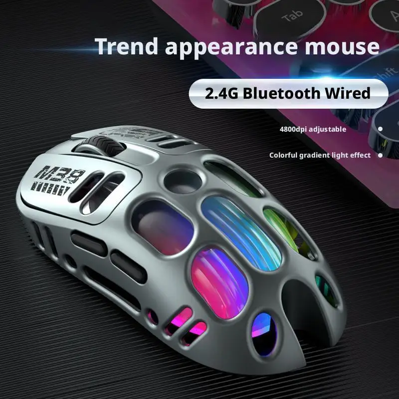 경량 75g 3-in-1 유선 Bluetooth 무선 게임용 마우스 6 버튼 중공 디자인 Dynamic Lightsync RGB 4800 DPI