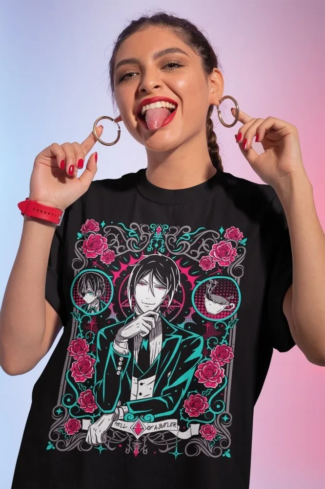 تي شيرت أسود بتلر سيباستيان للجنسين - قميص هدية كوروشيتسوجي توبوسو يانا القوطي