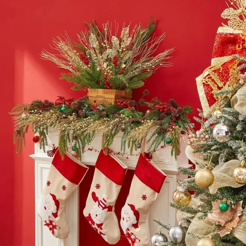 5/10 Stück Goldglitzer-Weihnachtsbaumdekoration Künstliche Beerenstiele Weihnachtsstern-Blumenzweige Ornament für Neujahrsdekoration – Detail 7