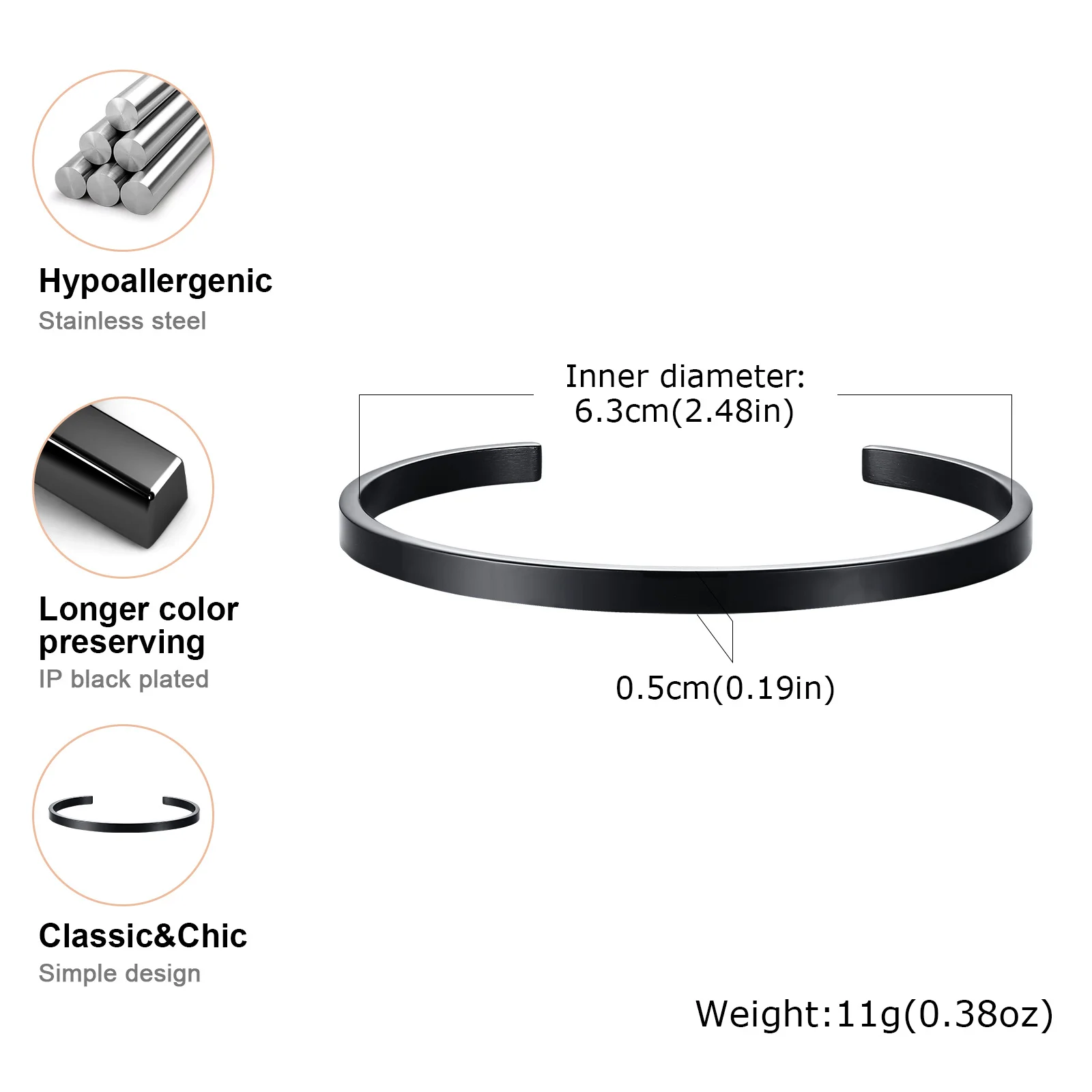 Vnox Simple 3mm-10mm Bangles for Women Men, Classic Glossy Stainless Steel Open Cuff Bracelets, Unisex Plain Wristband image 3