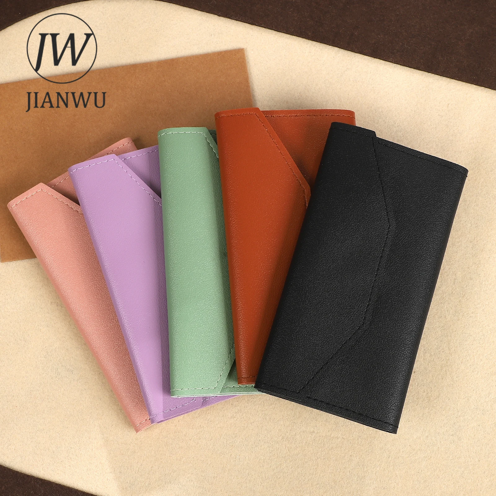 JIANWU Vintage Colorful Multifunctional Handbook Material Collage Leather Tweezers Storage Bag Creative DIY Journal Stationery
