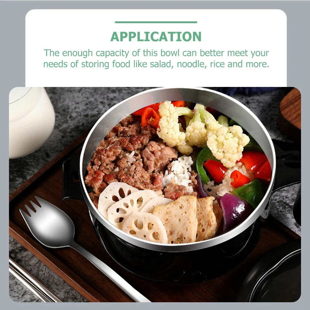 

1 комплект, 1200 мл, миска для лапши из нержавеющей стали, контейнер для еды с крышкой и защитой от ожогов, салат, рисовый суп, посуда, дорожный сейф