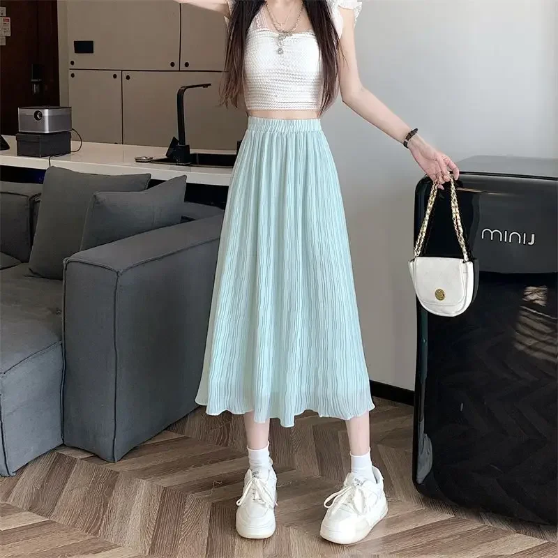 Women's Skirt High Waist Midi Summer 2024 Female Skirts Modest Streetwear Clothing Sales Korean Fashion New In Premium V Stylish