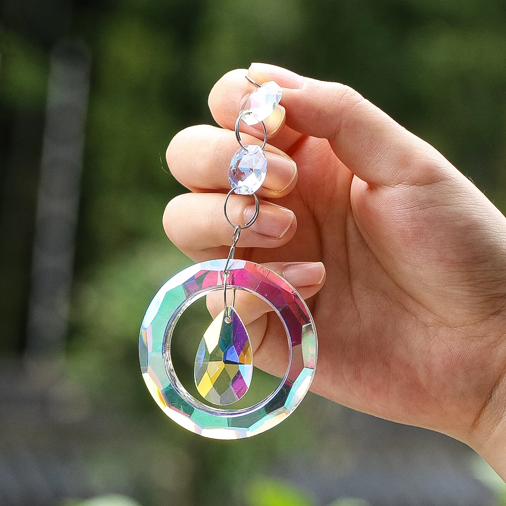 Rainbow Circular Junction Crystal Pendant Rainbow Making Sunlight Collector Shinning Glass Art Garden Courtyard Hanging Ornament