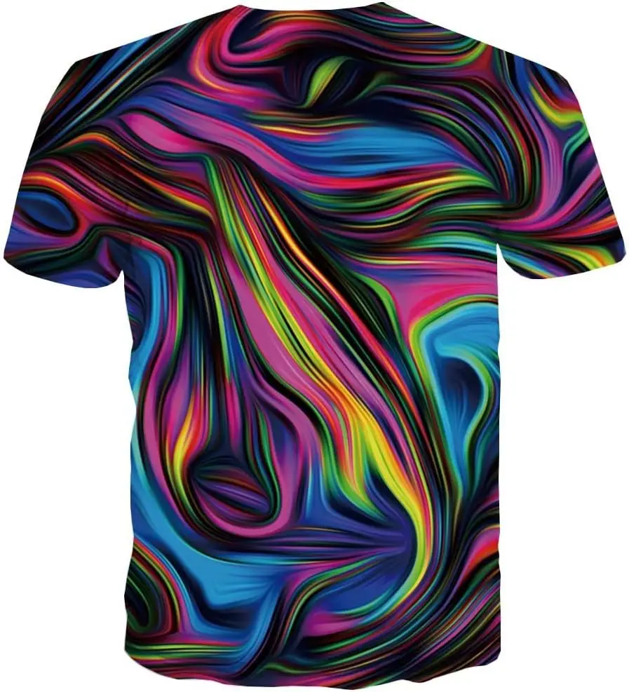 KYKU Color T-shirt Men's 3D Printed Neon Abstract T-shirt Short Sleeve T-shirt