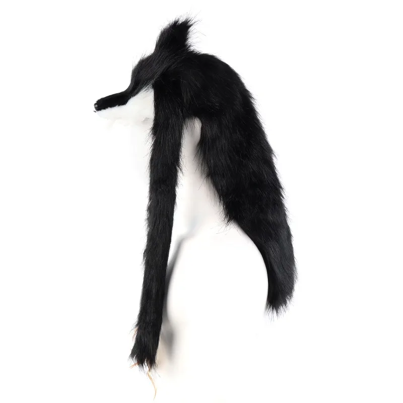 Wolfsmaske aus Kunstfell, Tierkopfmaske in Form eines Wolfs oder Fuchses, Plüsch-Cosplay-Kostümzubehör für Halloween-Partys und Rollenspiele, weiches, flauschiges Outfit. – Detail 3