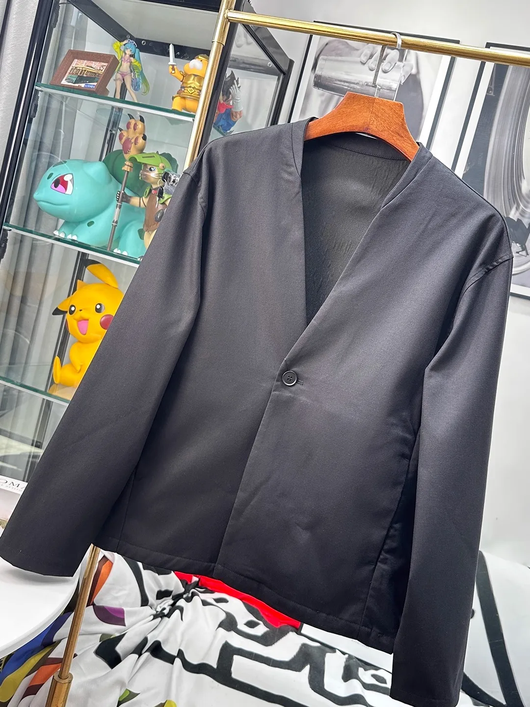 

Casual Men's Single-breasted No-collar Autumn Suit Jaet Faionable Trendy Stand Fit Long Sve Pure Color Leisure Wear