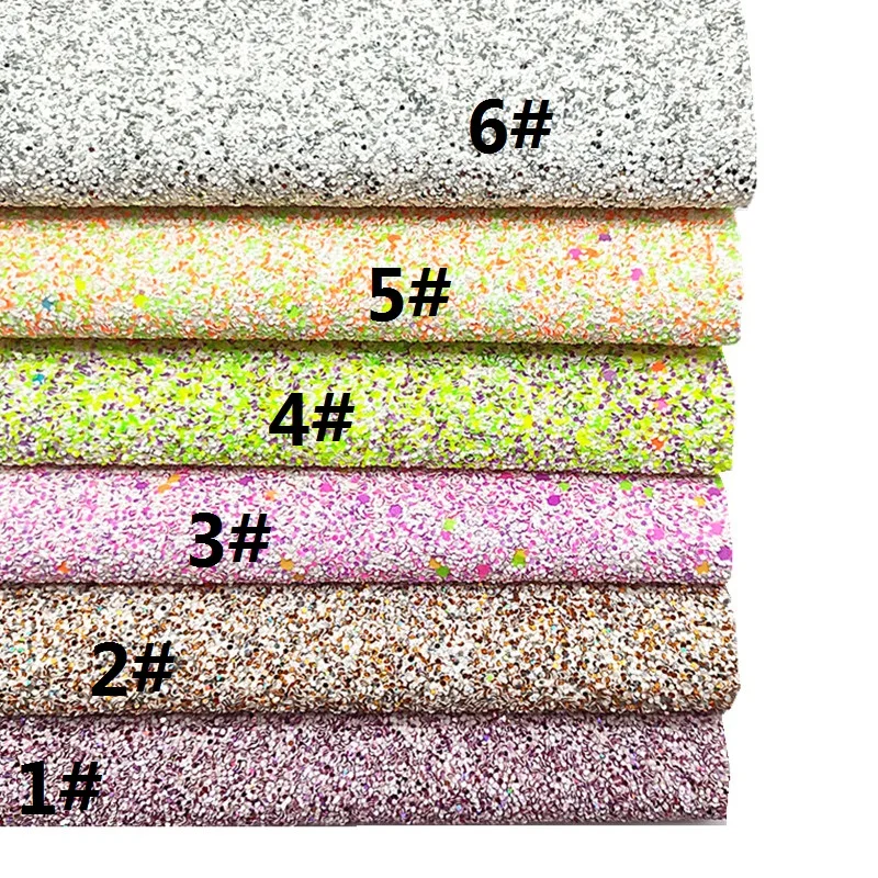 Mixed Colors Glitter Leather Sheets Chunky Glitter Faux Leather Fabric Sheets Handmade Bows Bags DIY Craft 8.2