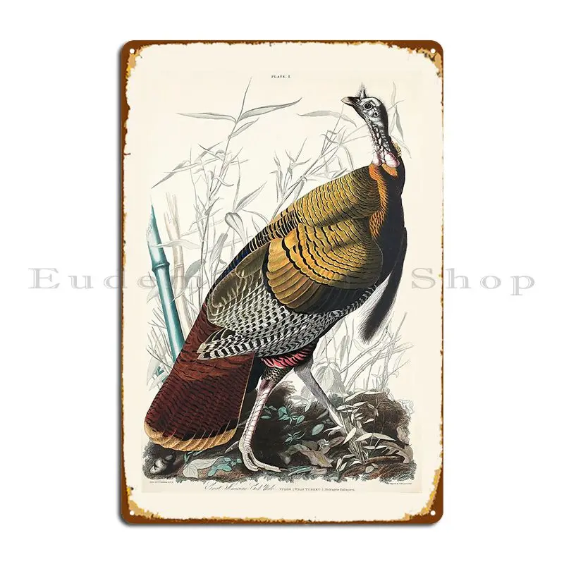 Wild Turkey Or Great American Cock From Birds Of America 1827 Metal Sign Plaques Customized Pub Decoration Tin Sign Poster