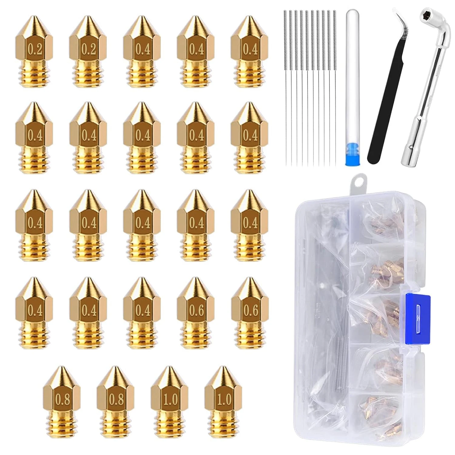 24PCS MK8 Nozzles 3D Printer Extruders Brass Nozzles 0.2/0.4/0.6/0.8/1.0 or Creality Ender 3/Ender 3 Pro/Ender 3 S1/CR 10 view 3