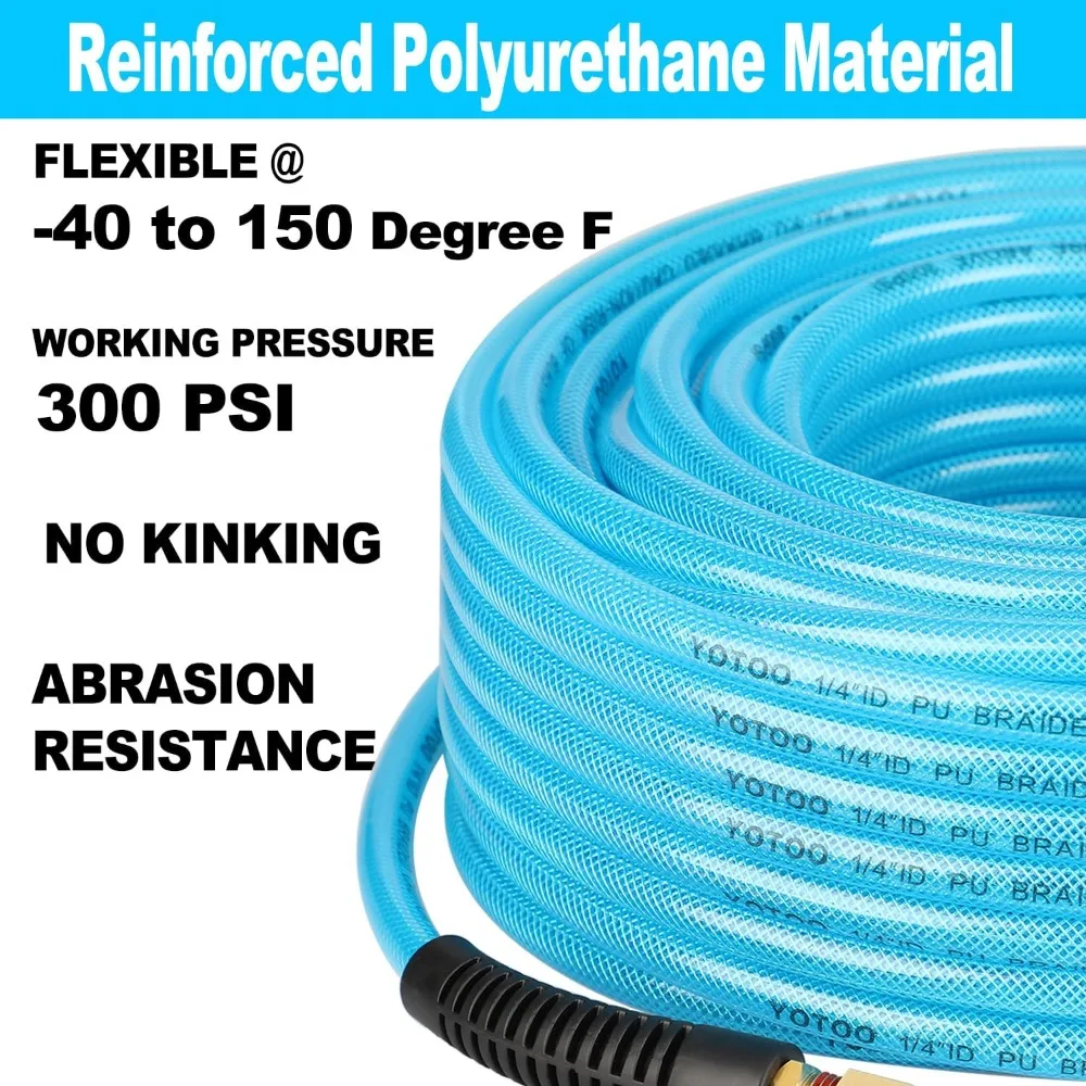 Manguera de aire de 1/4 "de diámetro interior por 100 'de largo, Flexible, manguera de compresor de aire con acoplador rápido Industrial giratorio de 1/4" y enchufe azul