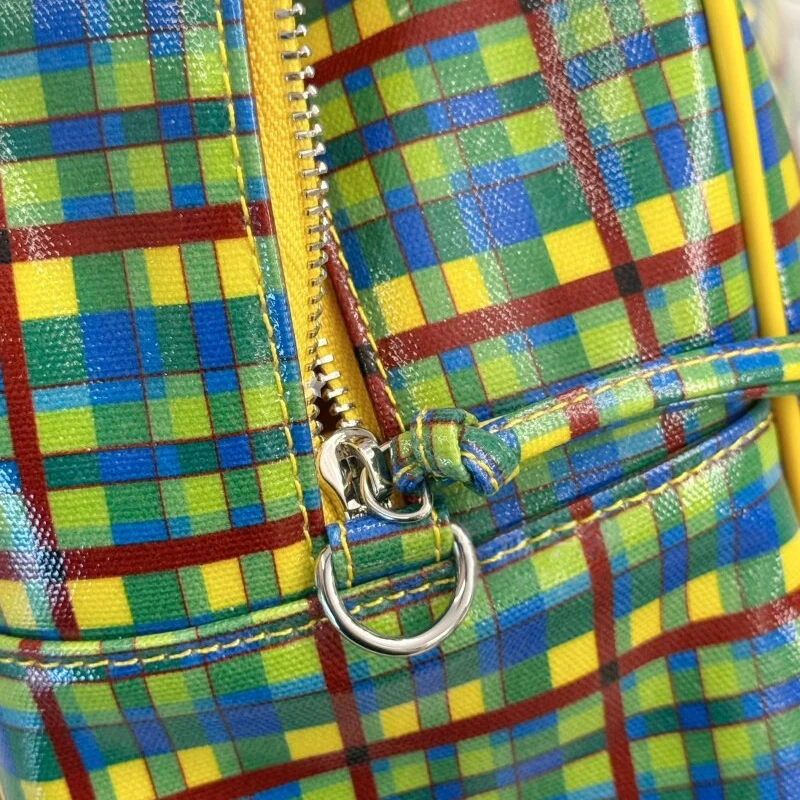 Karierte Schultertasche, Damen-Tragetasche mit großem Fassungsvermögen, minimalistische gelb-grüne Colorblock-Reisetasche mit Tragegriff – Detail 5