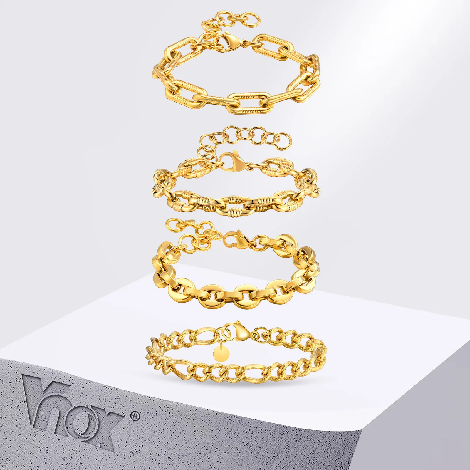 Vnox Heavy Elliptic Chain Bracelet For Women Girls,Stainless Steel Classic Gold Color Adjustable Chain,Chunky Valuable Jewelry