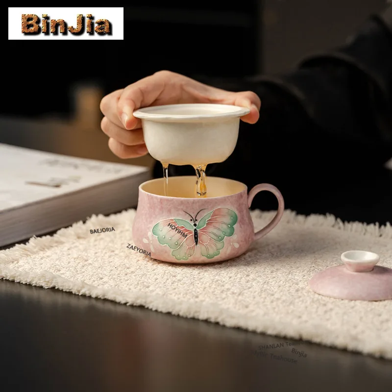 

180ml Hand-painted Butterfly Filter Tea Separator Cup Handmade Tea Mug With Infuser Tea Maker Office Water Cup Decoration Craft