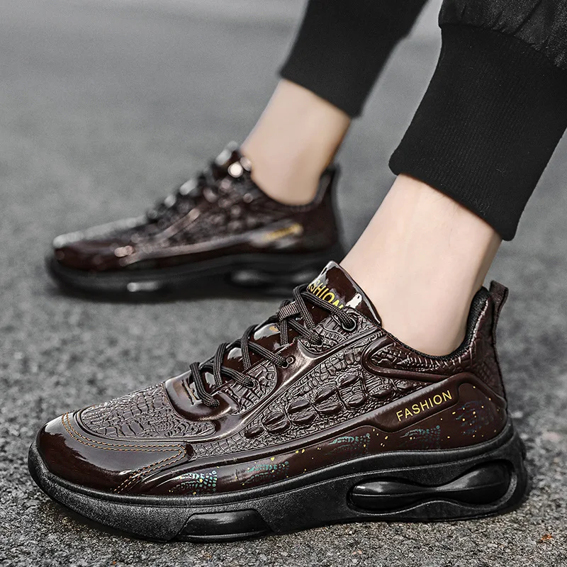 2024 Men Fashion Leather Shoes Alligator Lines Sports Shoes Autumn Cushioning Sneakers Men Trendy Casual Jogging Running Shoes