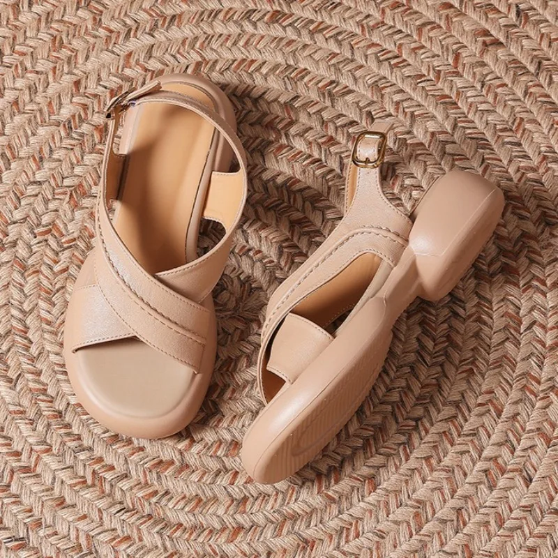 

Женские босоножки на среднем каблуке, модная обувь с пряжкой, лето 2021, повседневные тапочки, дизайнерские туфли-лодочки на массивном каблуке, новые тенденции, прогулочные сандалии Mujer