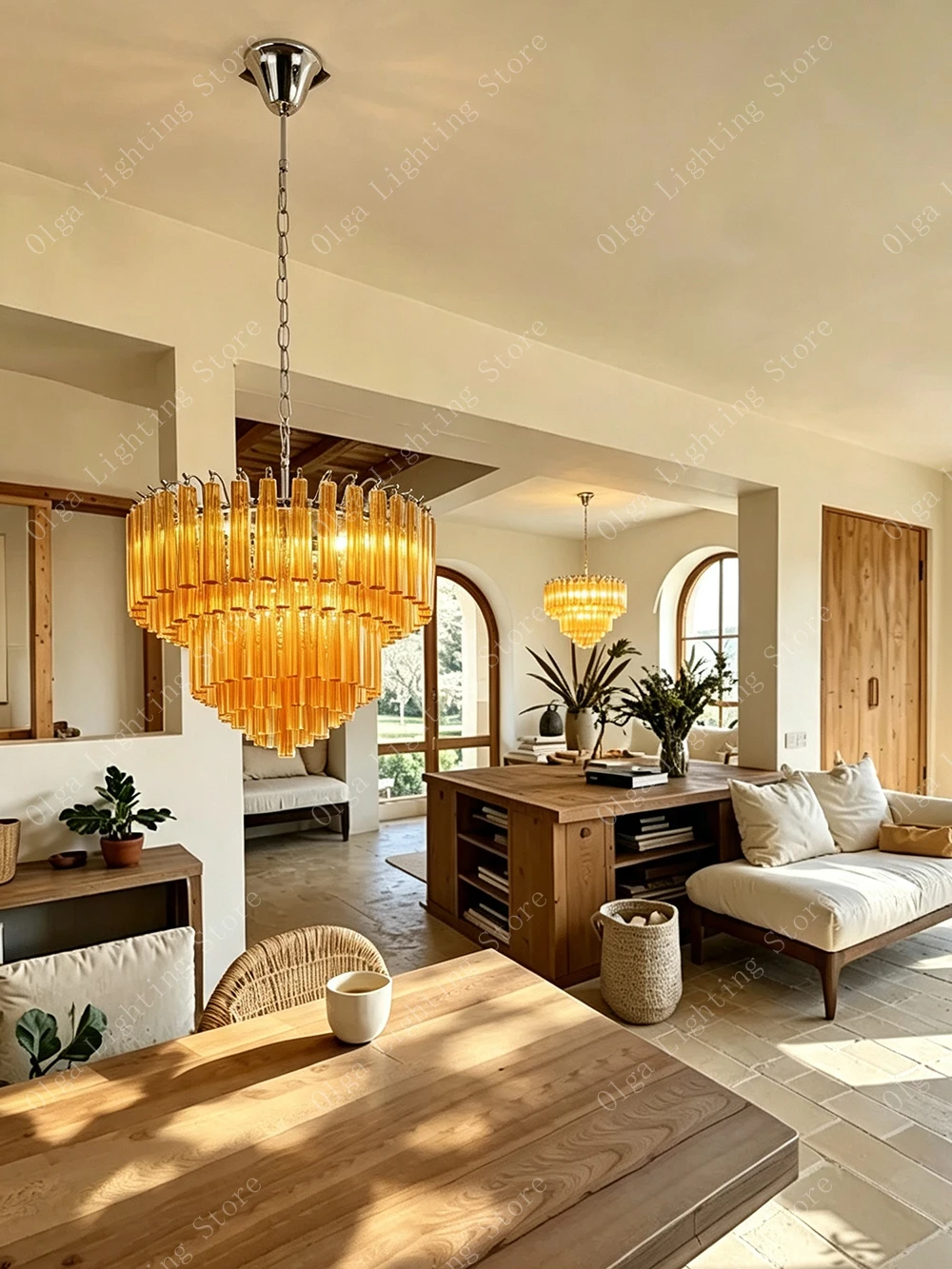 New Design 2026 Chandelier Lights Retro Living Room Home-appliance Glass Amber Lighting Suspension Luminaire Height Adjustable