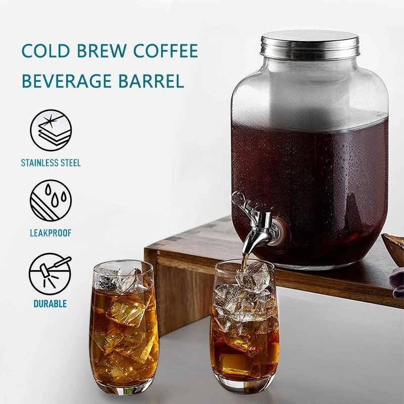 Fridge Glass Beverage Dispenser With Spigot Multipurpose Cold Brew Pot For Fruit Infused Tea Coke Drinks Storage