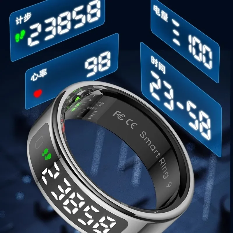 Smart ring touch screen, display heart rate pedometer sleep monitoring waterproof sports ring