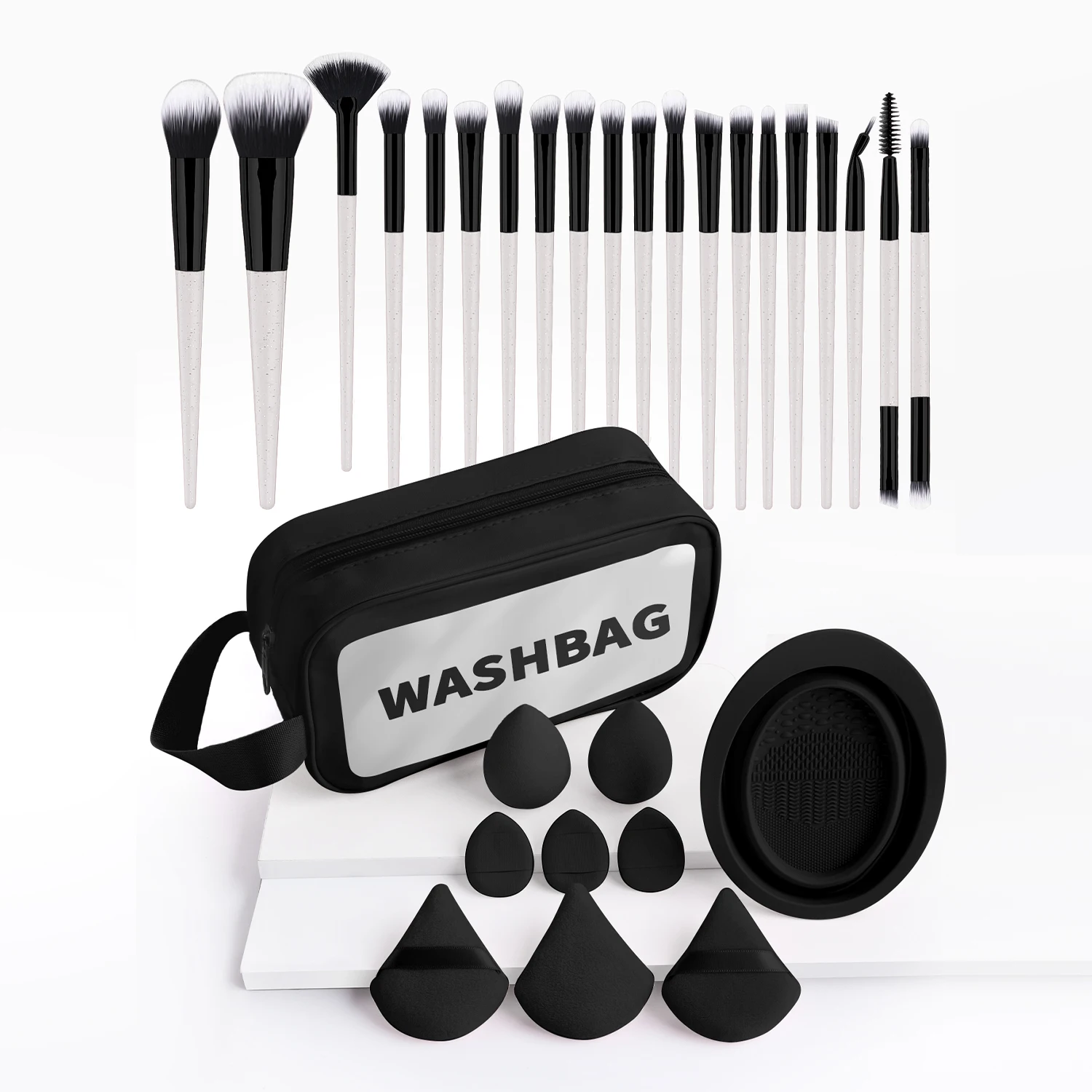 Makeup Brush Sets with bag&Makeup Brush Cleaning Tool, 20pcs Plastic Classic Multifunctional Makeup Brush for Professionals