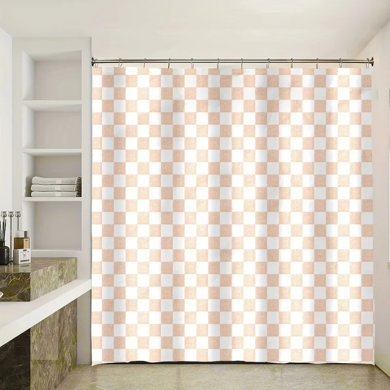 Classic Checkerboard Shower Curtain - Waterproof Polyester, Includes Hooks, Machine Washable, Perfect for Bathroom Decor, 182.88