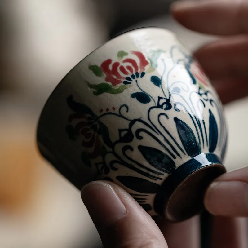 Fanyu Japanese-Style Hand-Painted Anemone Flower Late Spring Master Ceramic Kung Fu Small Home Tea Tasting Cup