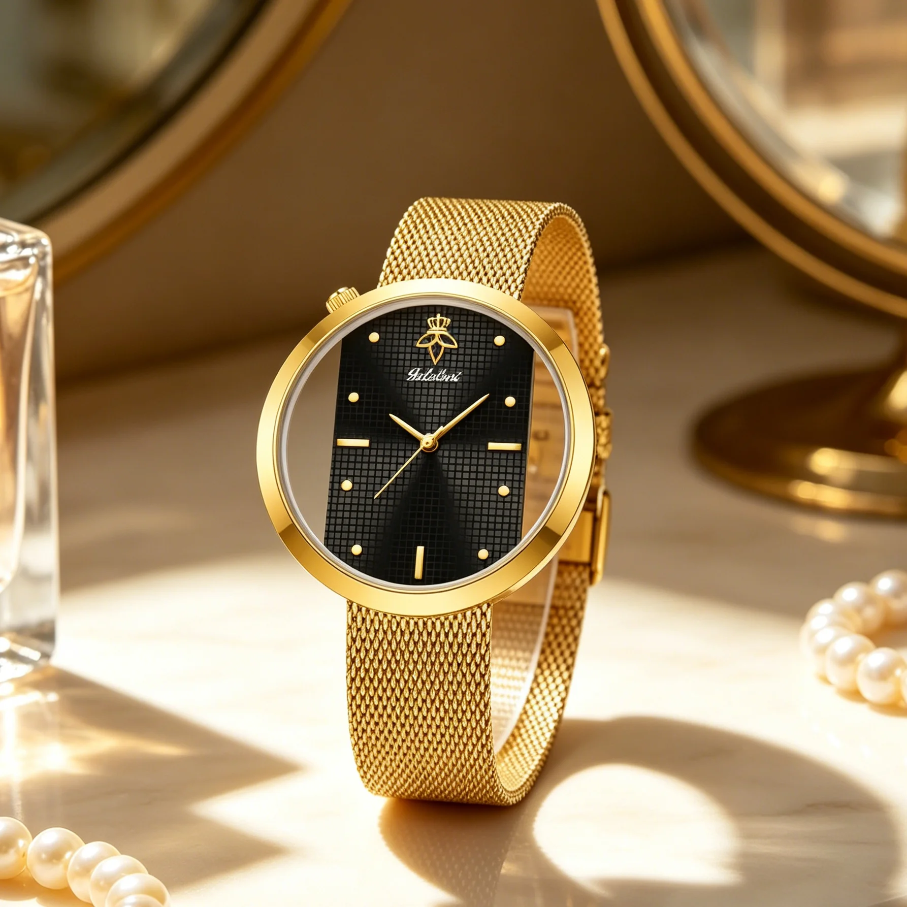 Luxury Watch Gold And Black - Zegarek damski Yalalusi Luxury, kwarcowy, czarna