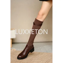 Comemore Sock Boots Women 2024 Winter Knee High Knitting Warm High Boot High Heels Weave Casual Designer Chunky Motorcycle Botas