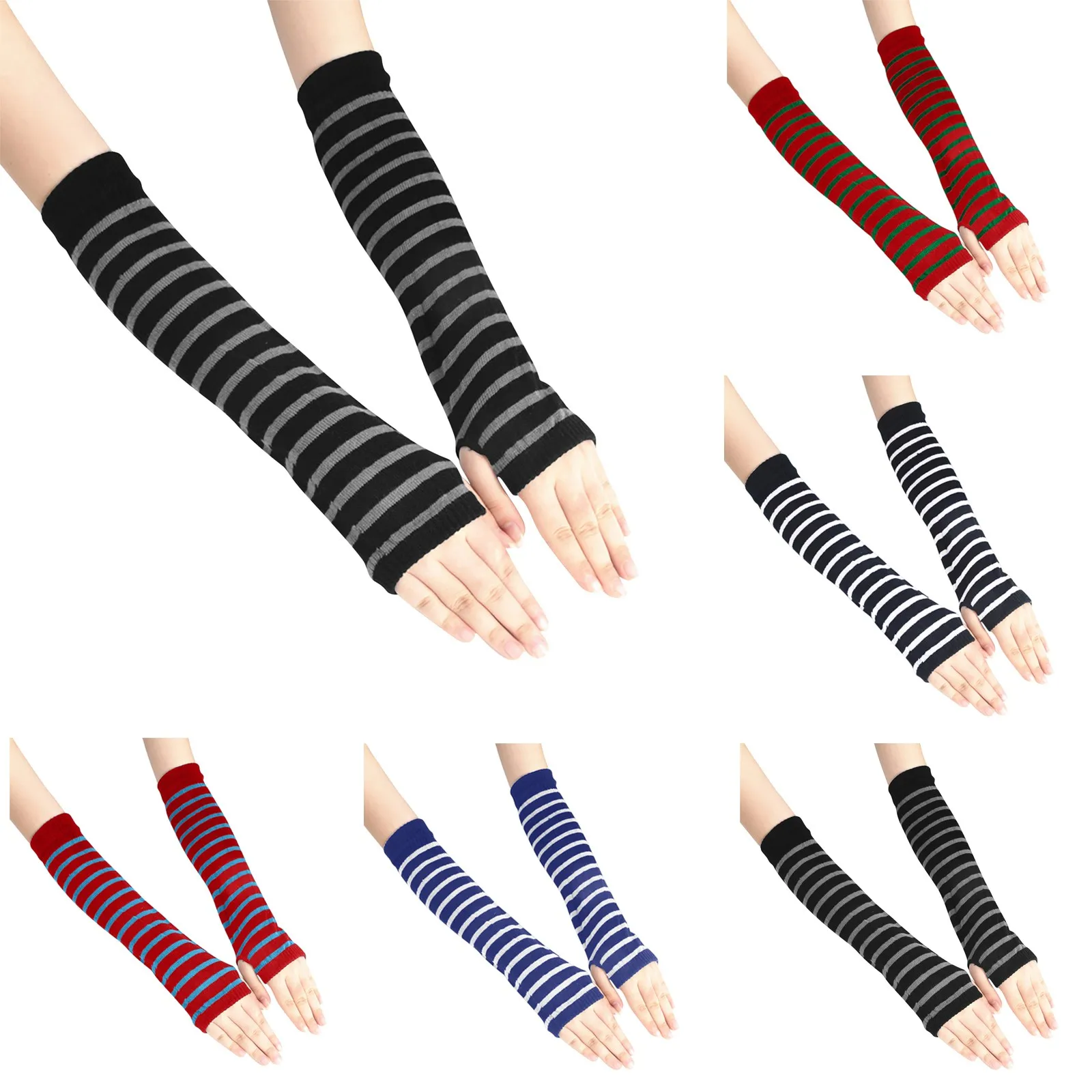 Long Fingerless Gloves Black Punk Cuff For Women Gothic Girls Men Hip-Hop Glove Elbow Stretch Winter Arm Warmer Mitten