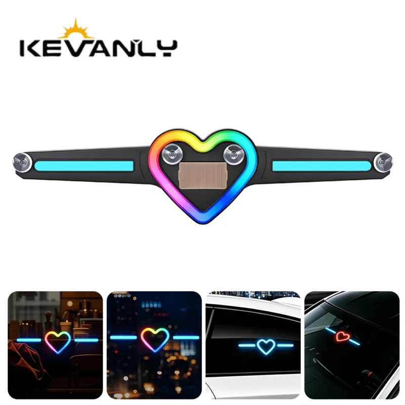 KEVANLY Solar Power Car Interior Cool Smart Driving Lighting Effects Suction Cup Wiring Free RGB Multi‑Mode LED Atmosphere Lamp