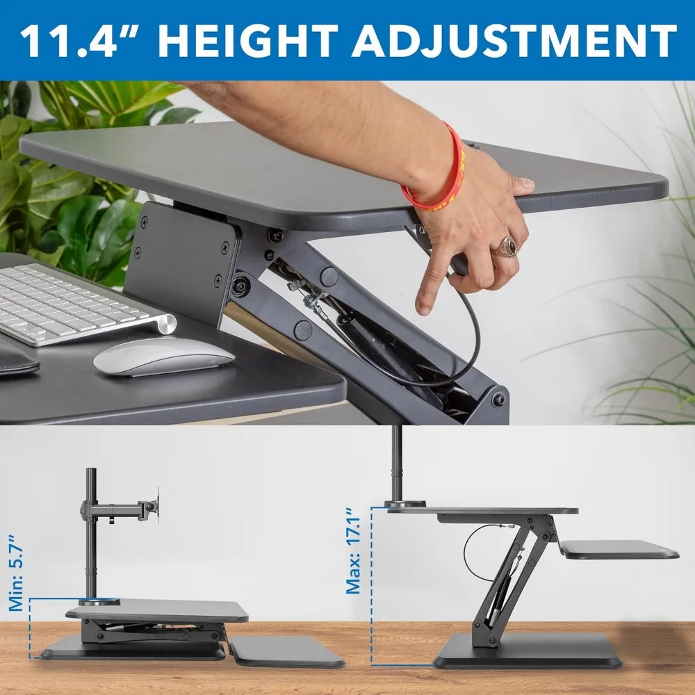 Standing Desk Converter, Stand Up Desk Riser with Dual Monitor Mount, Adjustable Workstation in Black