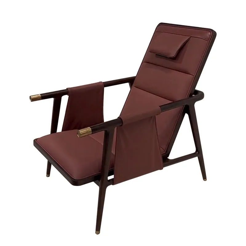 

Новое китайское кожаное кресло для отдыха из черного дерева, современный простой легкий роскошный диван-кресло для гостиной, балкона, ленивое кресло из цельного дерева