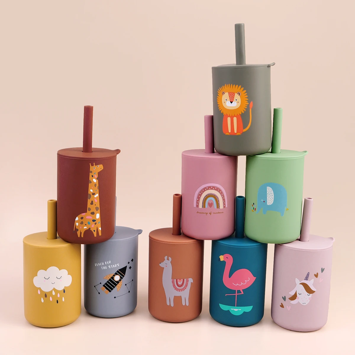 TYRY.HU 1Pc Baby Feeding Straw Cup Baby Cartoon Learning Feeding Cup Food Grade Silicone Toddler Water Bottle Tableware BPA Free