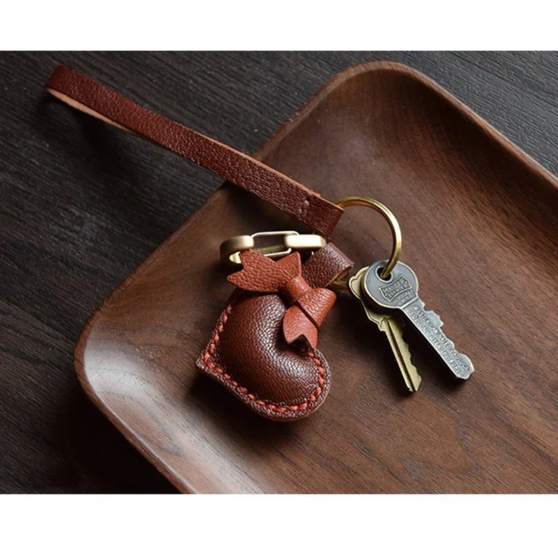 

Handmade Real Leather Love Heart Keychain Bag Charm Keyring Valentine Christmas Gift