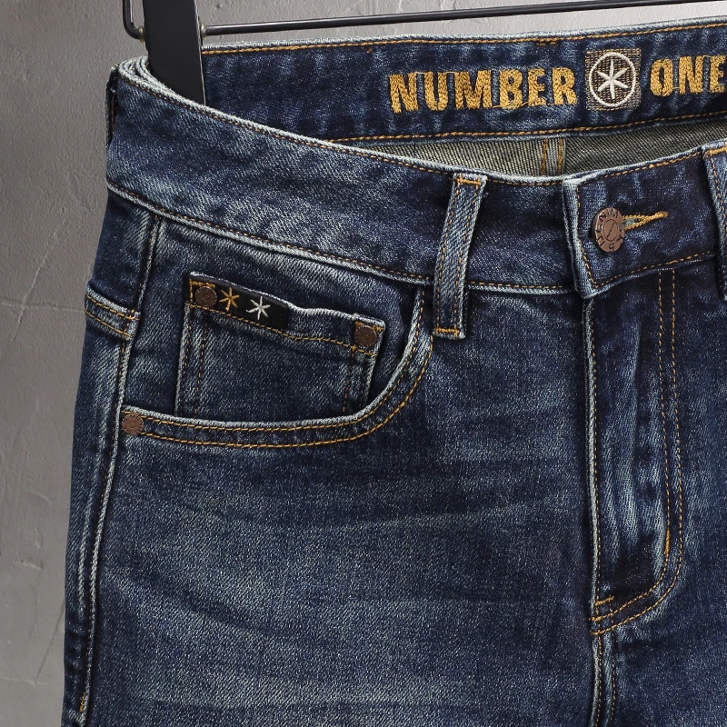 Fashion Designer Men Jeans High Quality Retro Washed Blue Elastic Stretch Slim Fit Ripped Jeans Men Vintage Casual Denim Pants